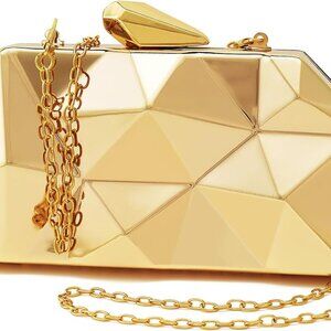 Women Lattice Pattern Metal Evening Clutch Bag Small with Chain for Parties
